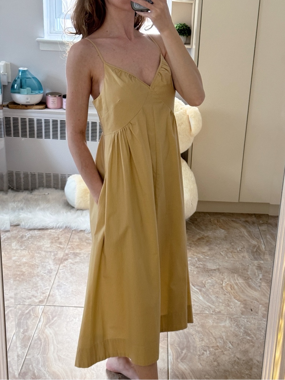 Gap Flowy Yellow Midi Dress with Pockets Size xs
